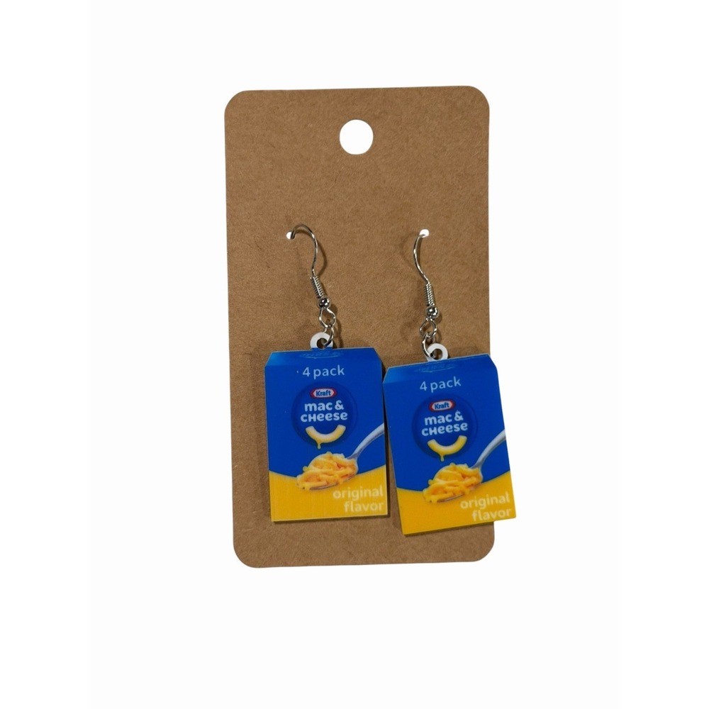 New‎ Novelty Fashion Earrings mac cheese food blue box